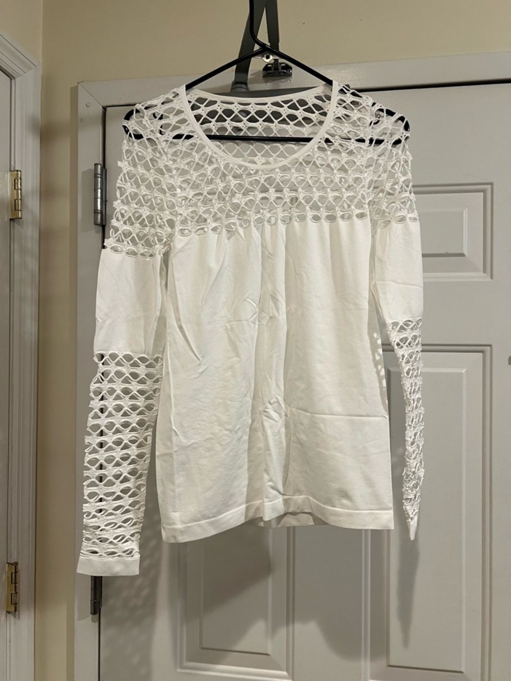 VENUS White Long Sleeve Crochet Yoke & Sleeve Top